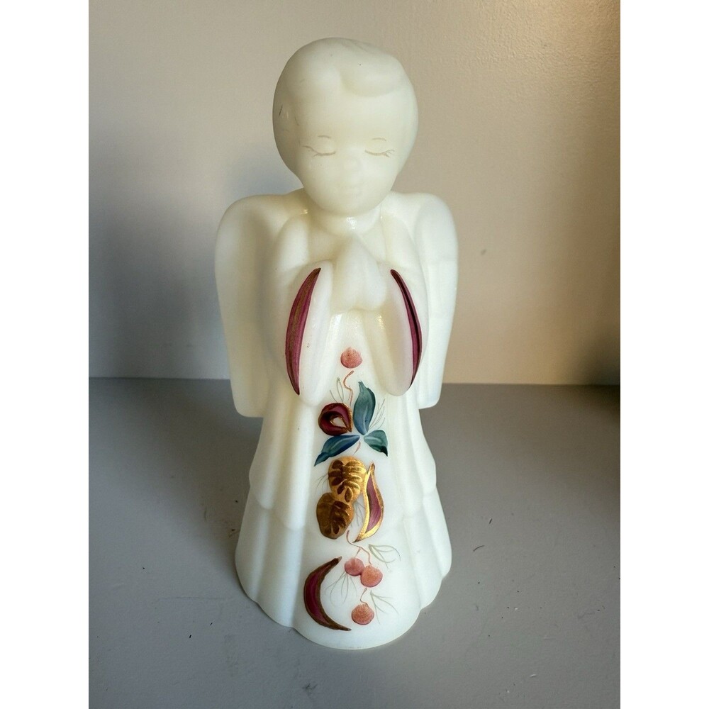 Fenton Frosted Glass Angel Hand Painted Artists Signed 6” Christmas